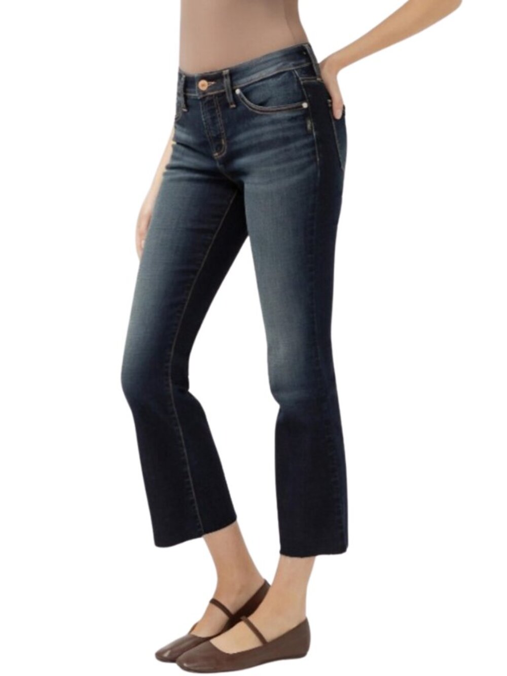 Silver Jeans Suki Curvy Fit Mid Rise Kick Flare Jean Womens 24 x 27 Indigo Blue